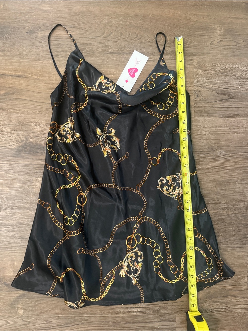 Buddy Love Celine Black Slip Dress with Gold Chain Print NWT Size Medium